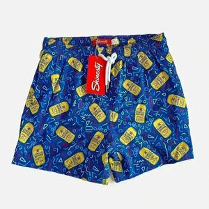 Shinesty Samuel Adams Men's Swim Trunks Size Small NEW Blue Yellow Swim Shorts
